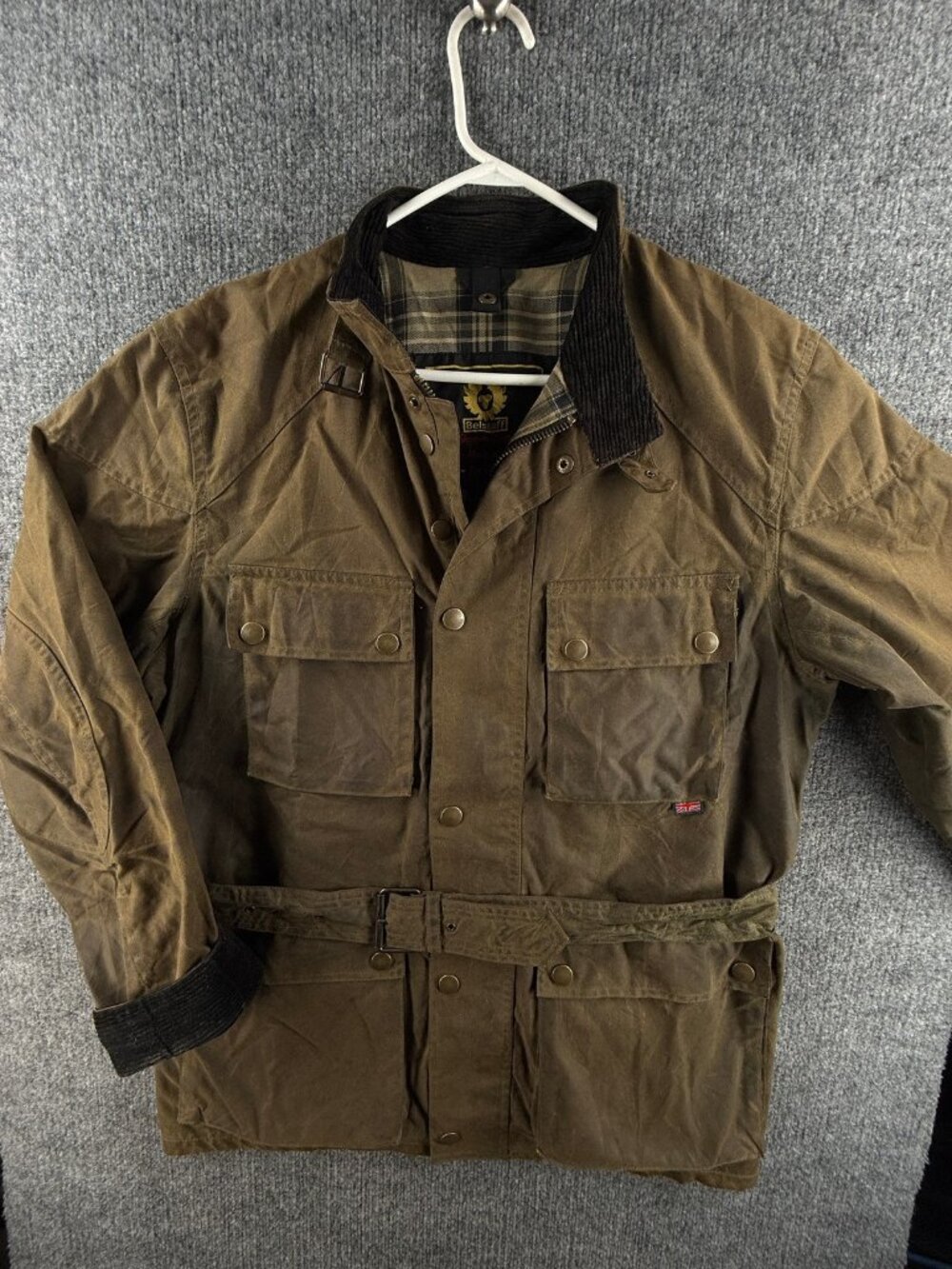 VTG Belstaff Roadmaster Biker Canvas Brown Cotton Large Full Zip Men Waxed Snap